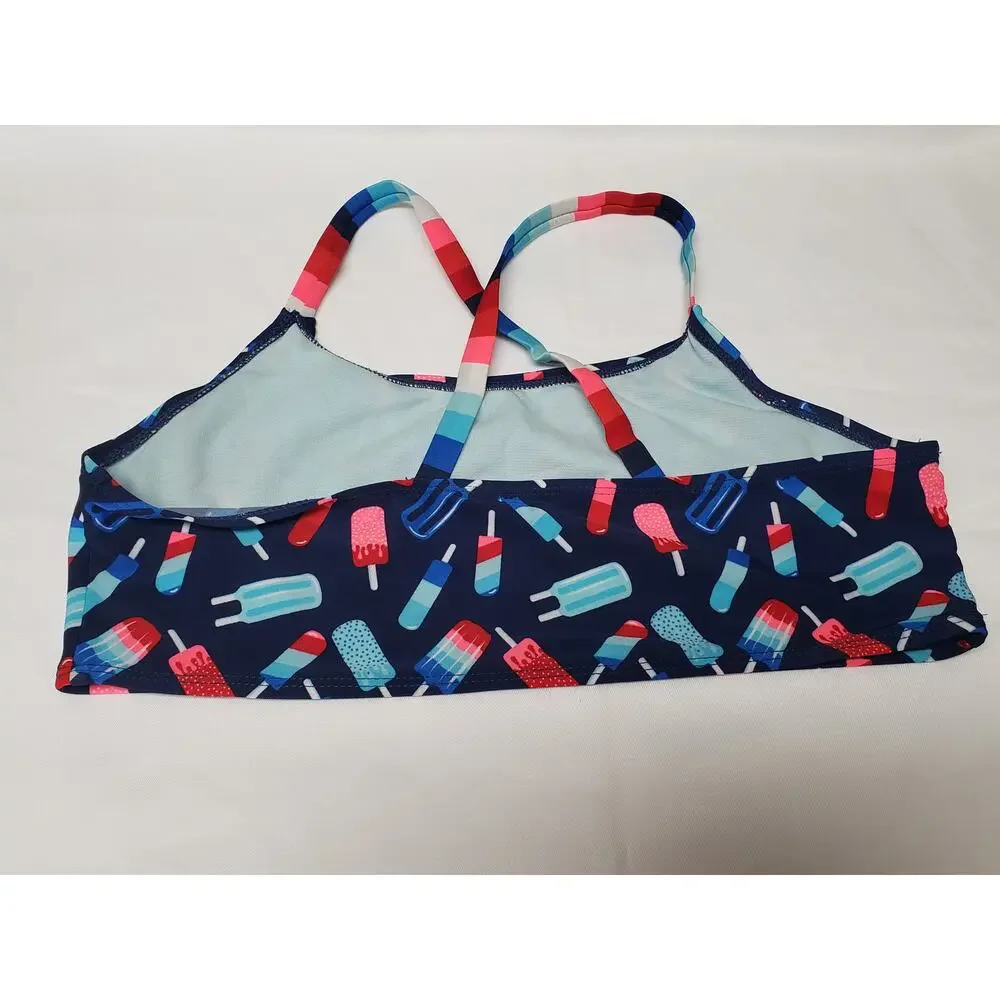 Wonder National Red & Blue Patriotic Popsicle Bikini Swim Suit Top